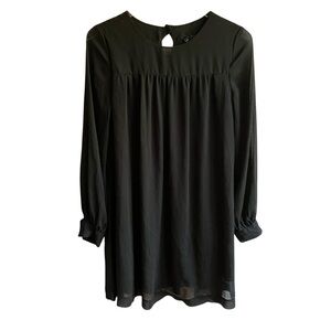 H&M Black Dress Size 8 Long Sheer Sleeves LBD Chiffon Classic Modest Knee Length